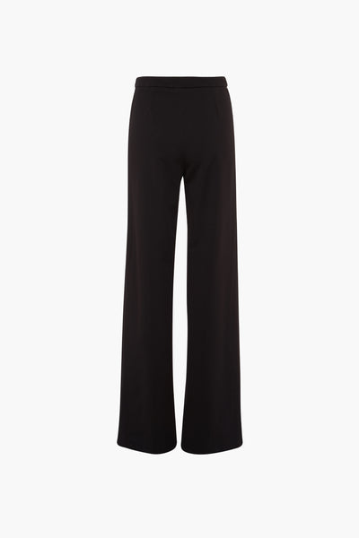 Zwarte broek van AMELIE ET AMELIE, brede pas en rechte beenen, op een witteachgrond.