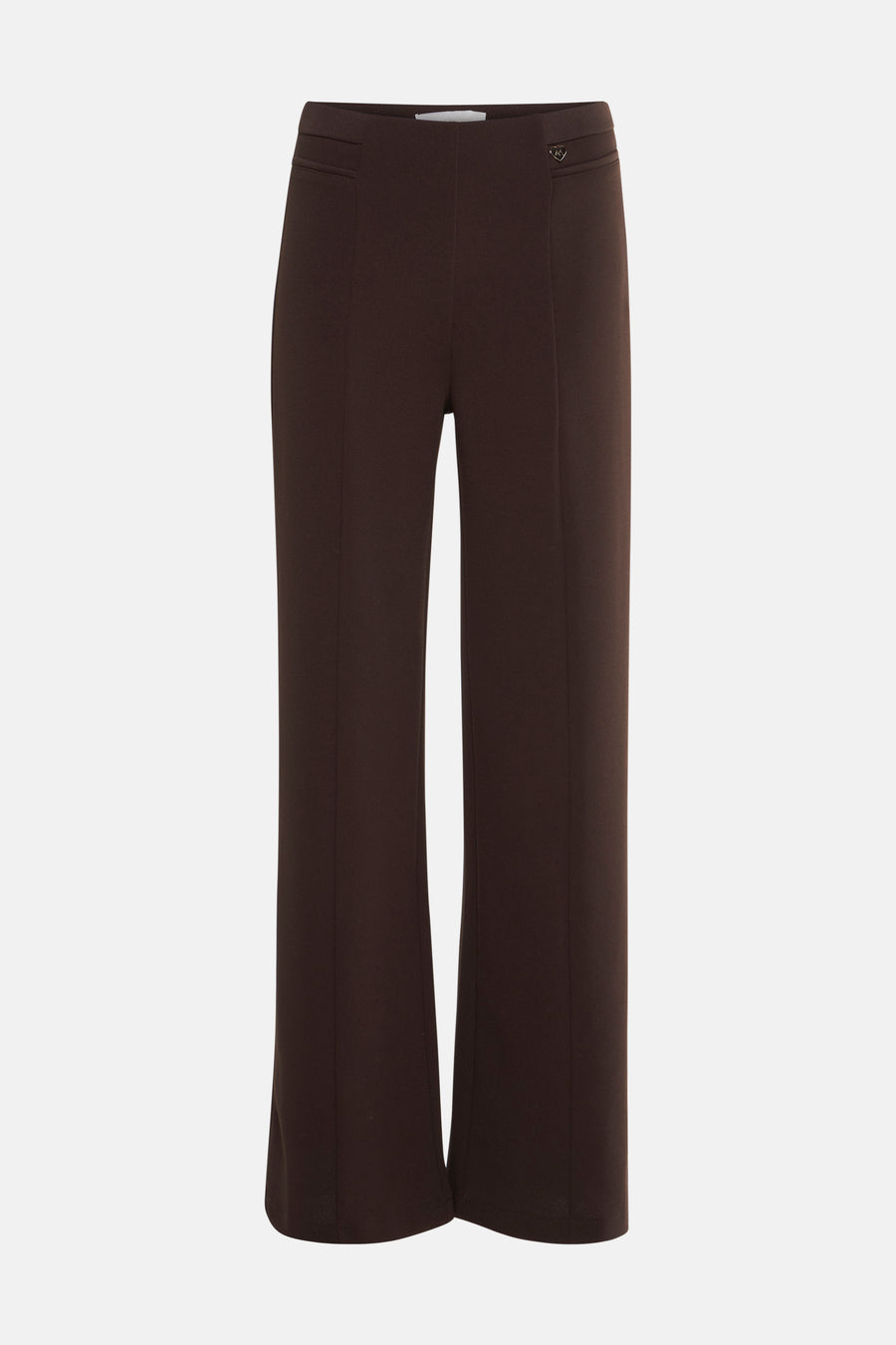 Bruine broek AMELIE ET AMELIE met een rechte pas, gekantelde poches en een discreet metalen detail.