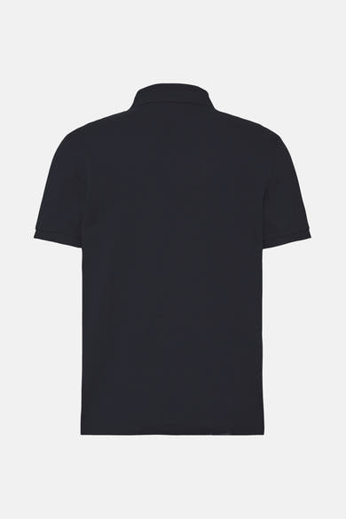 Polo bleu marine de Calvin Klein, vue arrière, avec un col classique en maille côtelée.