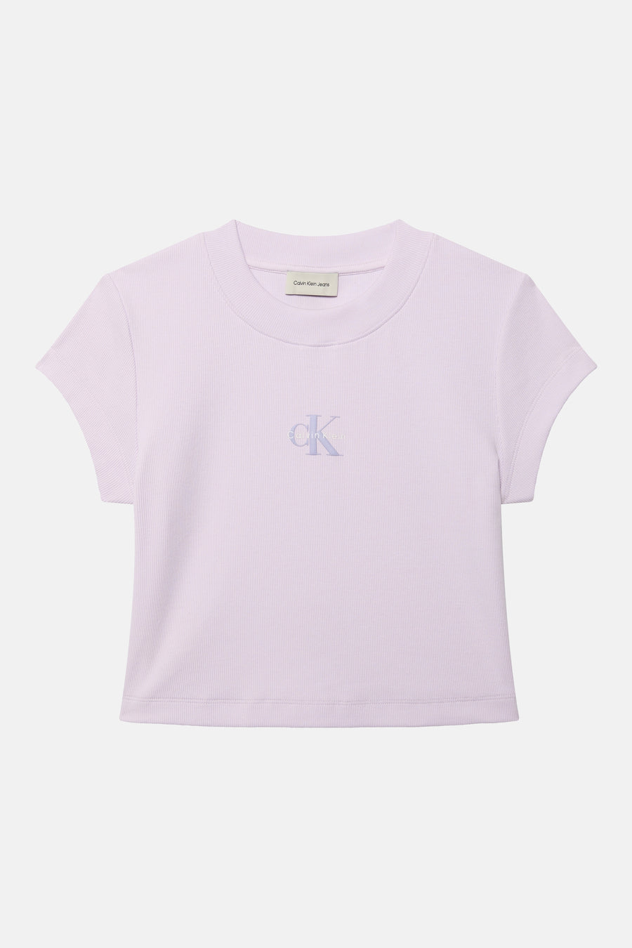 Paars T-shirt met korte mouwen van Calvin Klein, in geribbelde stof met een discreet logo op de voorkant.