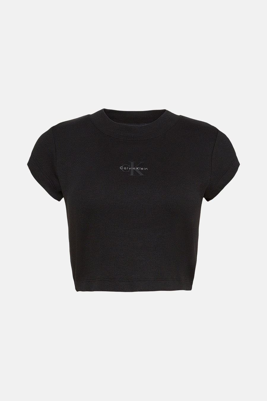 Zwart T-shirt met korte mouwen van Calvin Klein, in geribbelde stof met discreet logo.