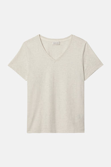 Beige T-shirt met korte mouwen van Calvin Klein Jeans, met discreet logo op de voorkant.