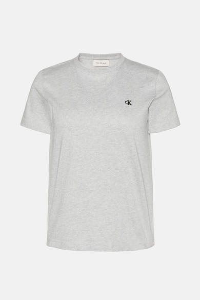 Grijs T-shirt met korte mouwen van Calvin Klein Jeans met geborduurd logo op de borst.