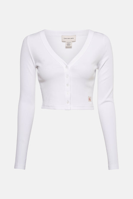Wit T-shirt met lange mouwen van Calvin Klein, in ribgebreid materiaal, achterzijde.
