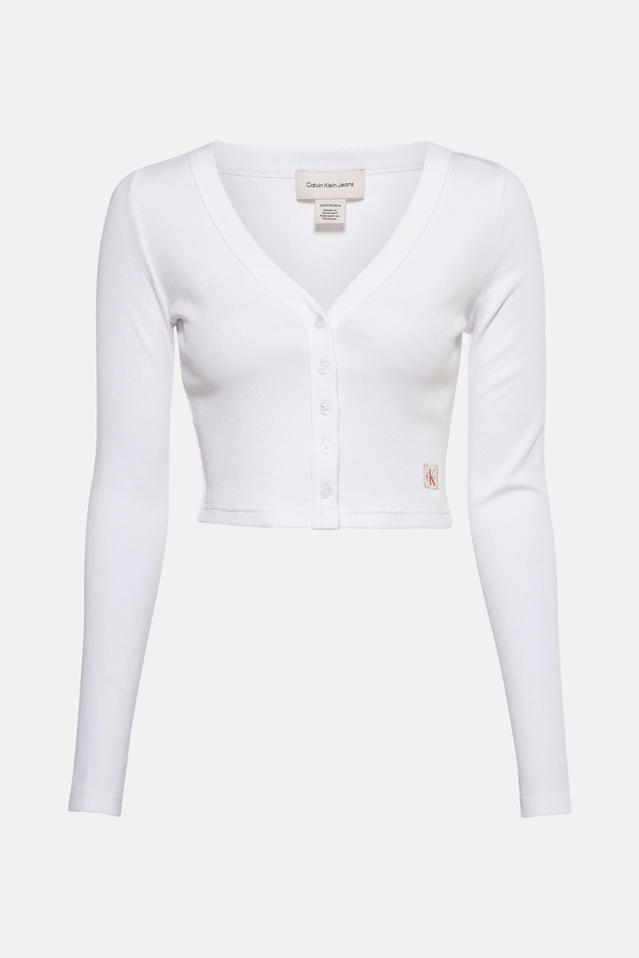 Wit T-shirt met lange mouwen van Calvin Klein, in ribgebreid materiaal, achterzijde.