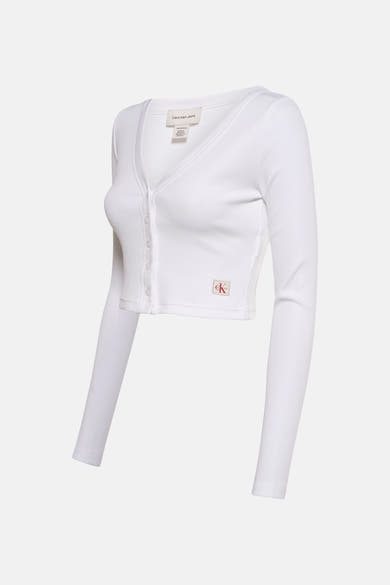 Wit T-shirt met lange mouwen van Calvin Klein Jeans, in geribbelde stof met een logo.
