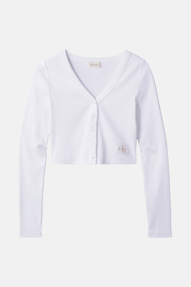 Wit T-shirt met lange mouwen van Calvin Klein, met knopen en discreet vierkant logo.