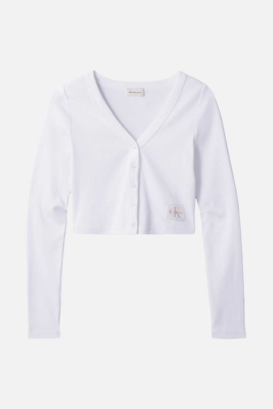Wit T-shirt met lange mouwen van Calvin Klein, met knopen en discreet vierkant logo.