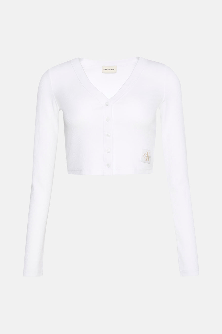 Wit Calvin Klein T-shirt met lange mouwen, knoopsluiting en discreet logo.
