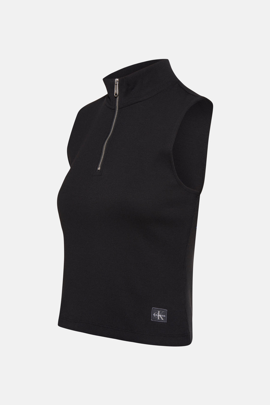 Top sans manches noir de Calvin Klein Jeans avec fermeture éclair et texture côtelée.
