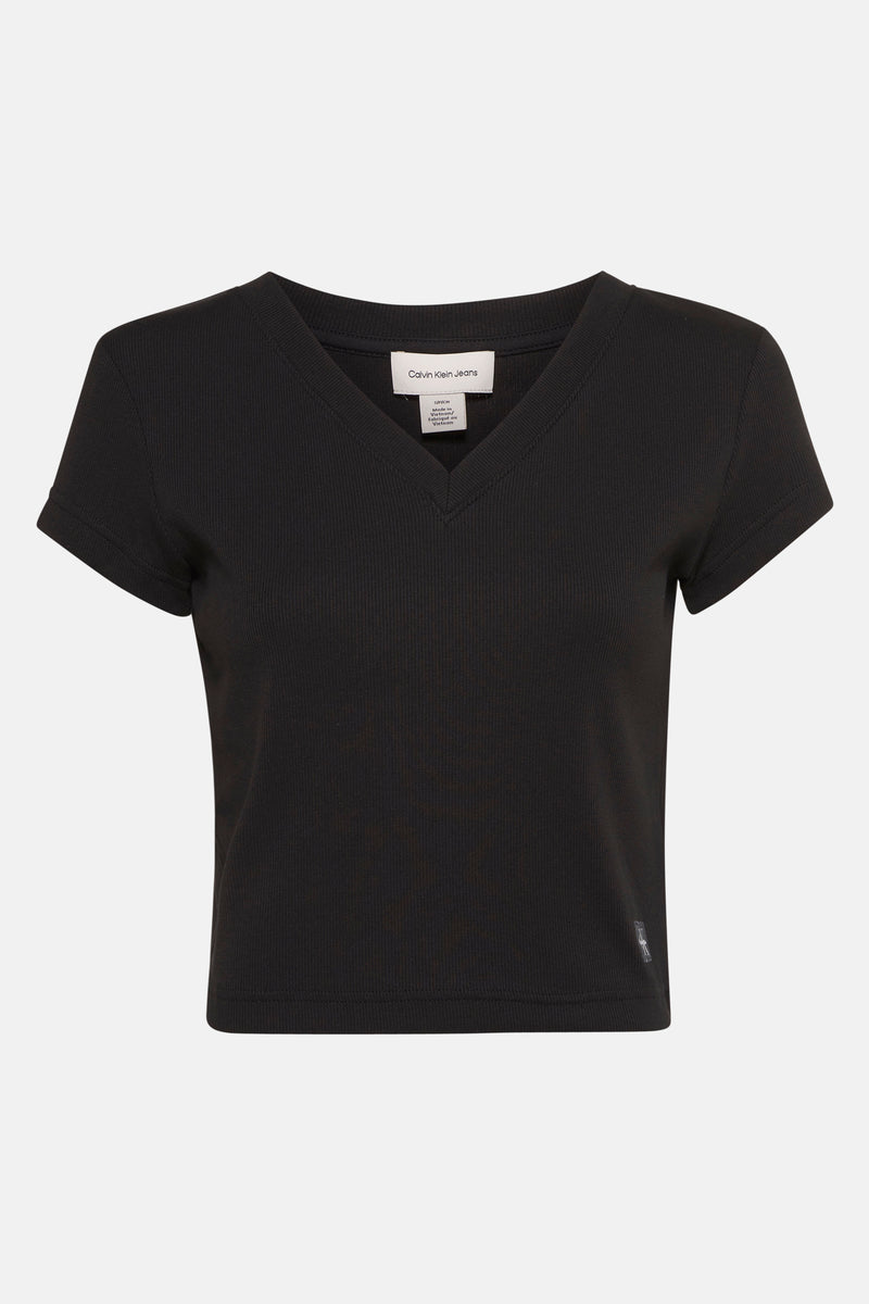 T-shirt noir à manches courtes de Calvin Klein Jeans, en maille côtelée.
