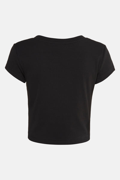 T-shirt noir à manches courtes de Calvin Klein, avec une texture côtelée.