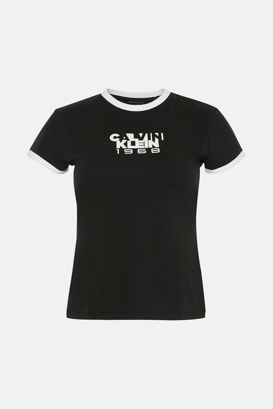 Effaatzwart T-shirt met korte mouwen van Calvin Klein, met witte afwerkingen aan de kraag en mouwen.