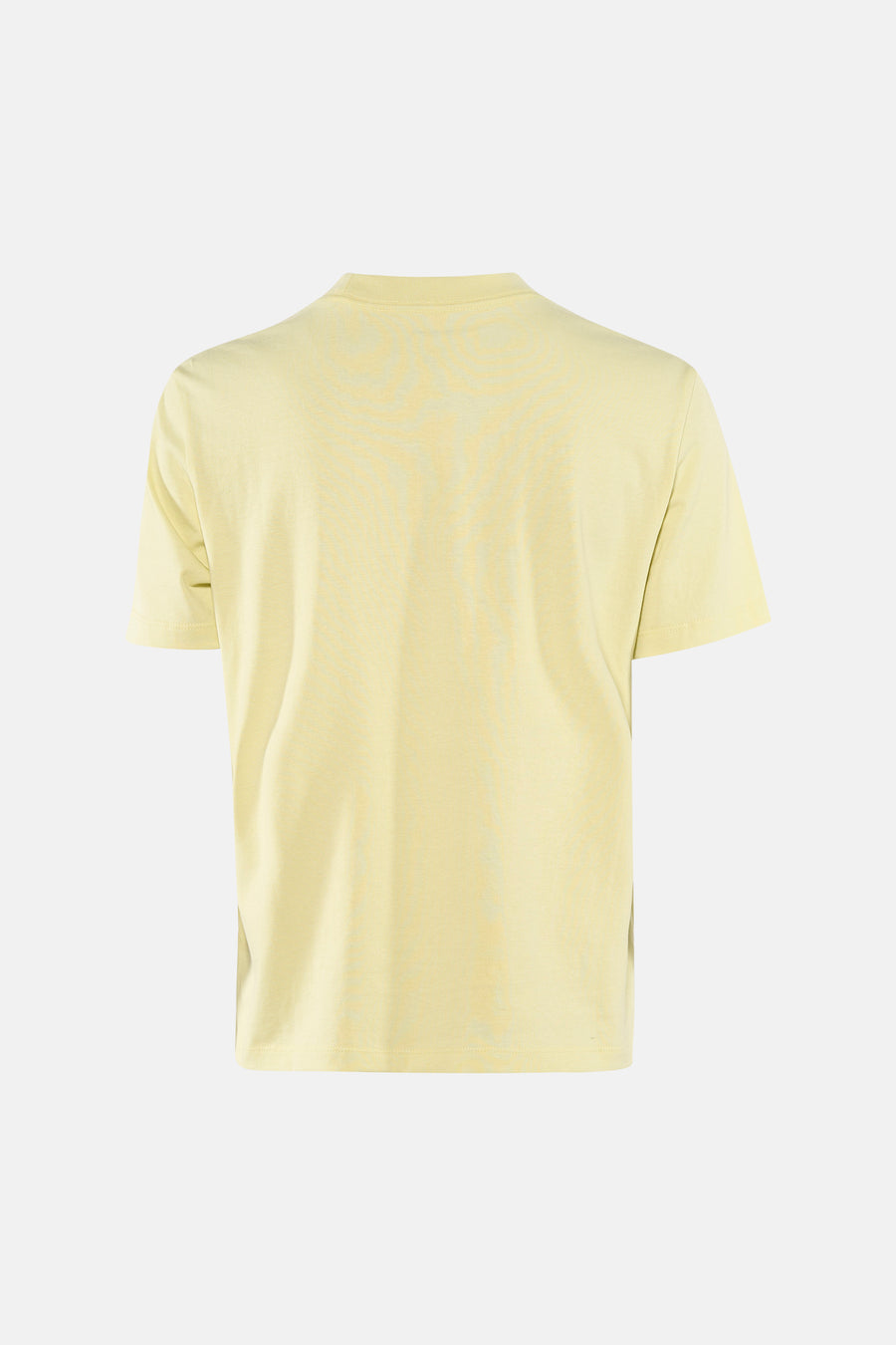 Gele T-shirt met korte mouwen van Calvin Klein, achteraanzicht op witte achtergrond.