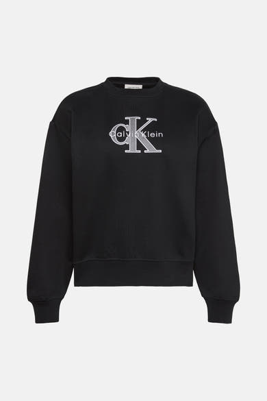 Zwarte rondehals sweatshirt van Calvin Klein met iconisch logo op de voorkant.