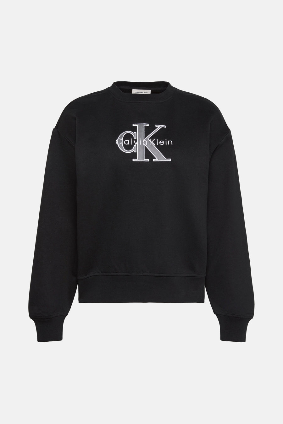 Zwarte rondehals sweatshirt van Calvin Klein met iconisch logo op de voorkant.