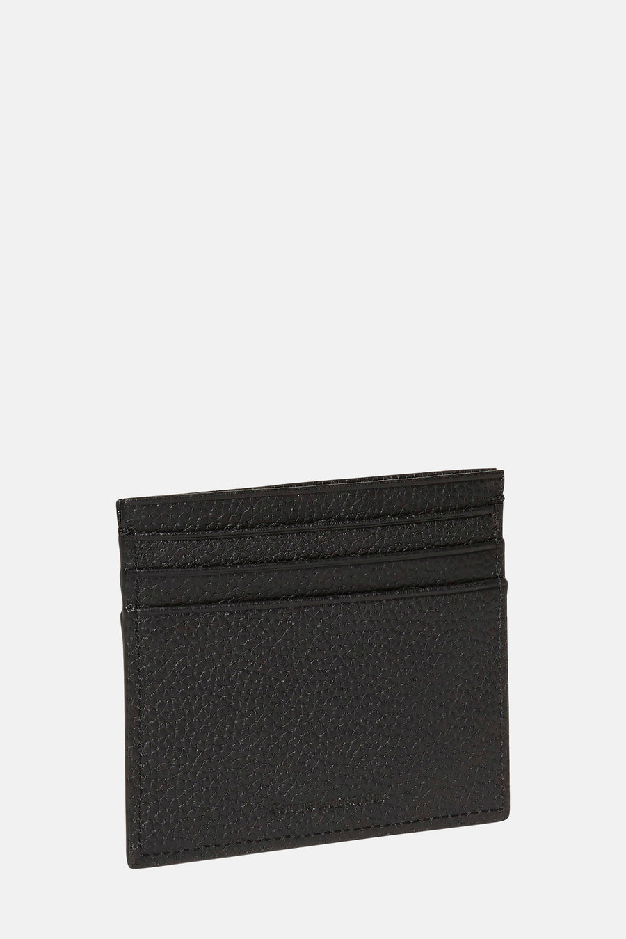 Porte-monnaie noir de Calvin Klein avec une texture grainée et plusieurs fentes pour cartes.