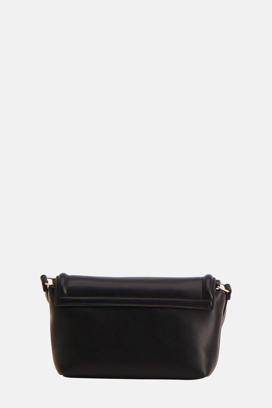 Zwarte schoudertas van Calvin Klein, met klepsluiting en gouden metalen details.