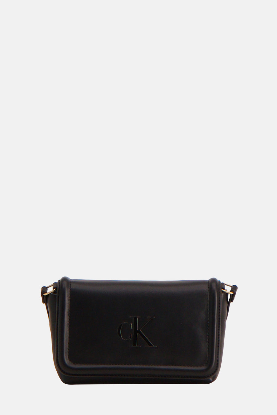 Zwarte schoudertas van Calvin Klein met ton-sur-ton logo aan de voorkant.