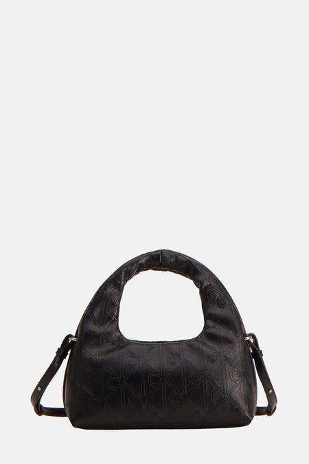 Sac à bandoulière noir de Calvin Klein avec motif ton sur ton répété et bandoulière réglable.