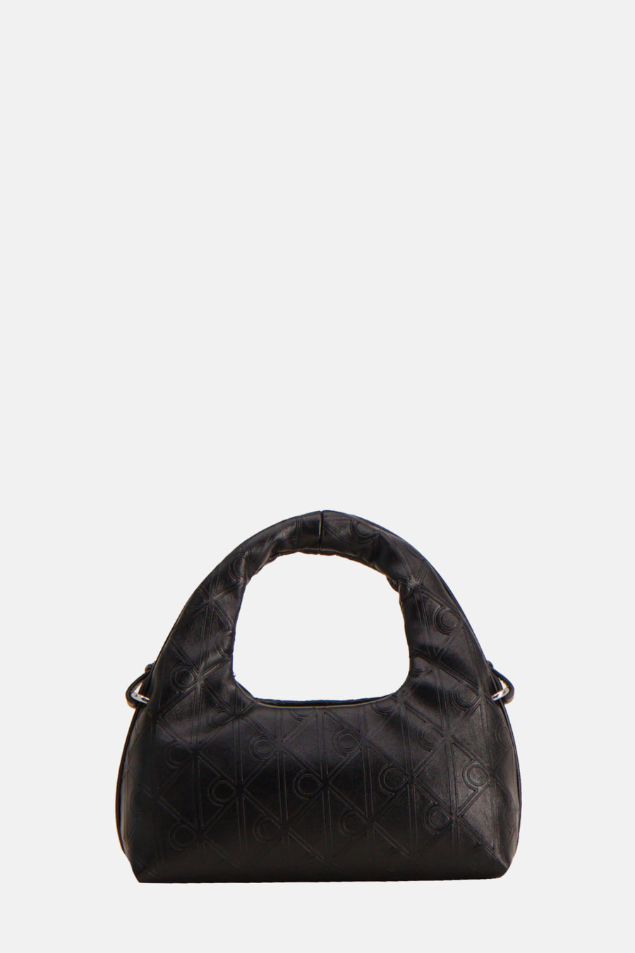 Sac à bandoulière noir de Calvin Klein avec motif imprimé en losanges et anse rigide.