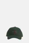 Casquette verte par Calvin Klein avec logo bordeaux brodé sur le devant, couleur unie.