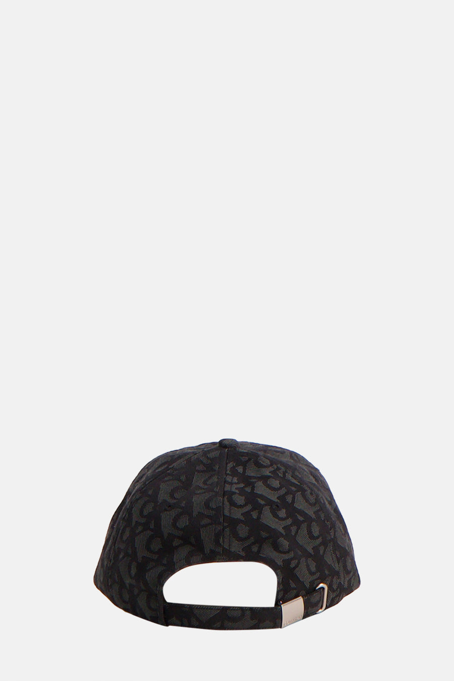 Casquette noire Calvin Klein avec motif de logo intégré et boucle de réglage en métal.
