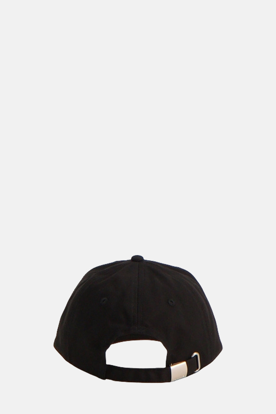 Casquette noire de Calvin Klein, vue de dos avec une boucle de réglage argentée.