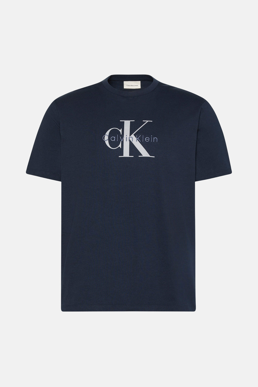 Donkerblauwe T-shirt met korte mouwen van Calvin Klein, met logo op de voorkant.