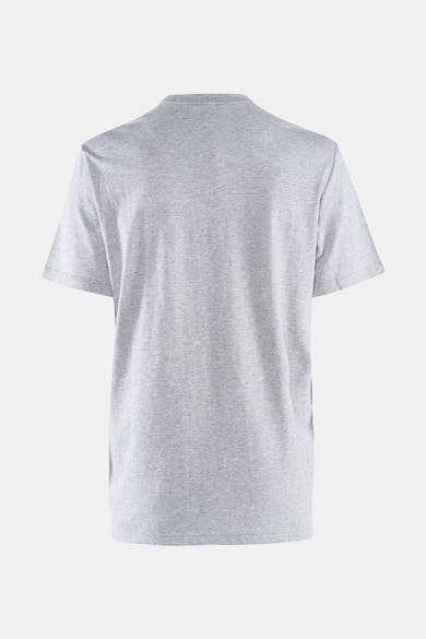 Grijs T-shirt met korte mouwen van Calvin Klein, achteraanzicht op witte achtergrond.
