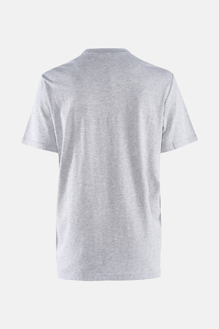 Grijs T-shirt met korte mouwen van Calvin Klein, achteraanzicht op witte achtergrond.