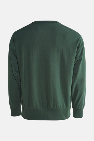 Groene Calvin Klein sweater, klassieke pasvorm, lange mouwen en ronde hals, achterzijde.