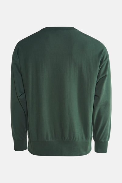 Groene Calvin Klein sweater, klassieke pasvorm, lange mouwen en ronde hals, achterzijde.