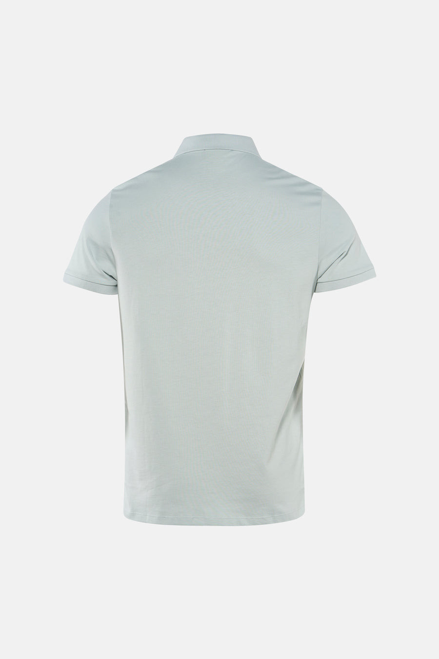 Blauw poloshirt met korte mouwen van Calvin Klein, achterkant, op een effen achtergrond.