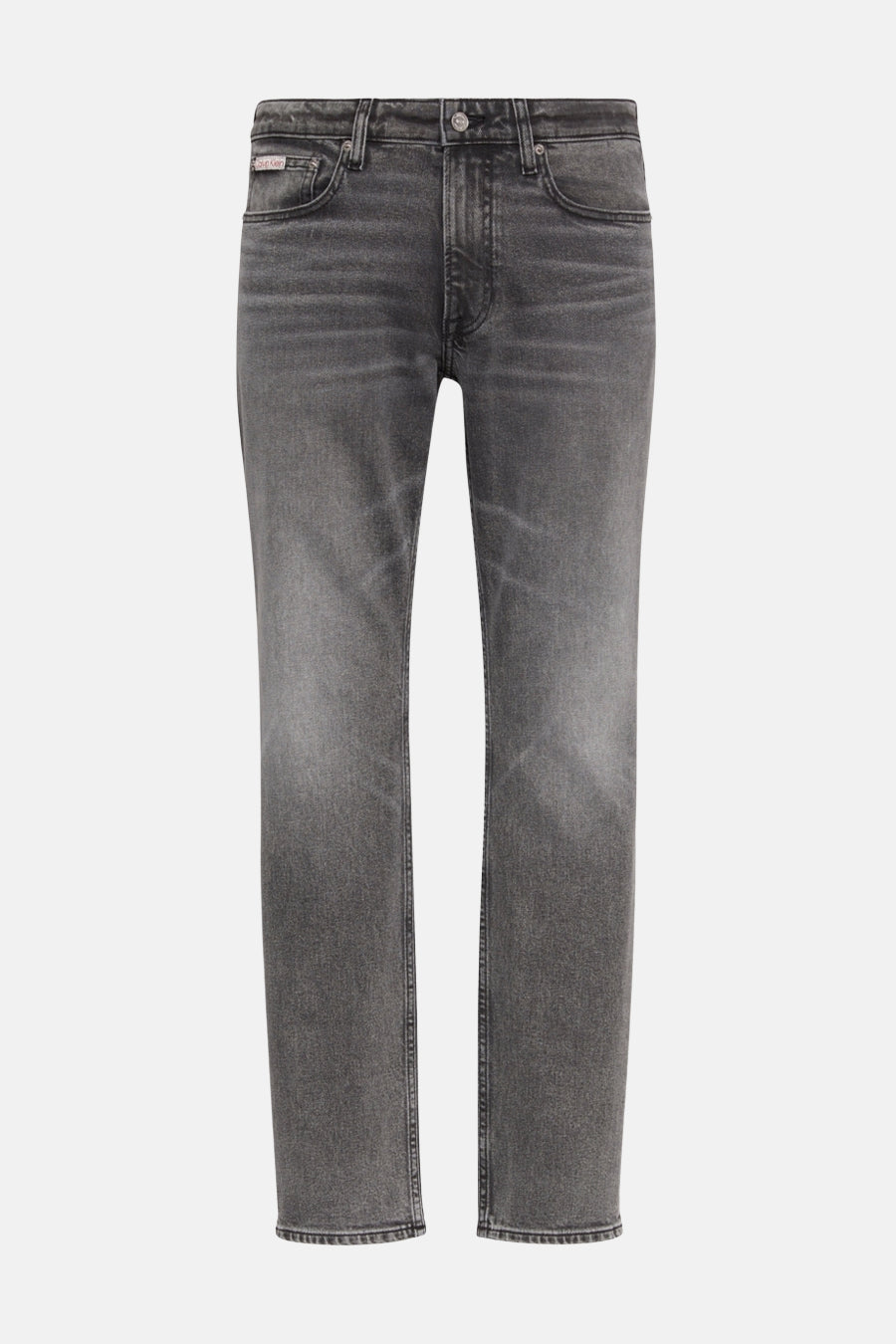 Grijze slim fit jeans van Calvin Klein in denim met subtiele verkleuring op de dijen.