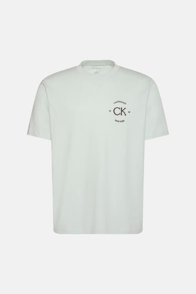 Lichtblauw T-shirt met korte mouwen van Calvin Klein met een geborduurd logo op de borst.