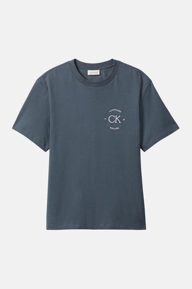 Grijs T-shirt met korte mouwen van Calvin Klein, versierd met een geborduurd logo op de voorkant.