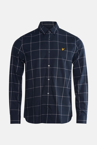 Blauw geruit overhemd met lange mouwen van LYLE & SCOTT, met een logo op de borst.