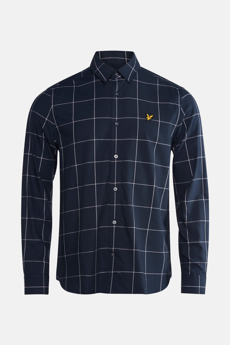 Blauw geruit overhemd met lange mouwen van LYLE & SCOTT, met een logo op de borst.
