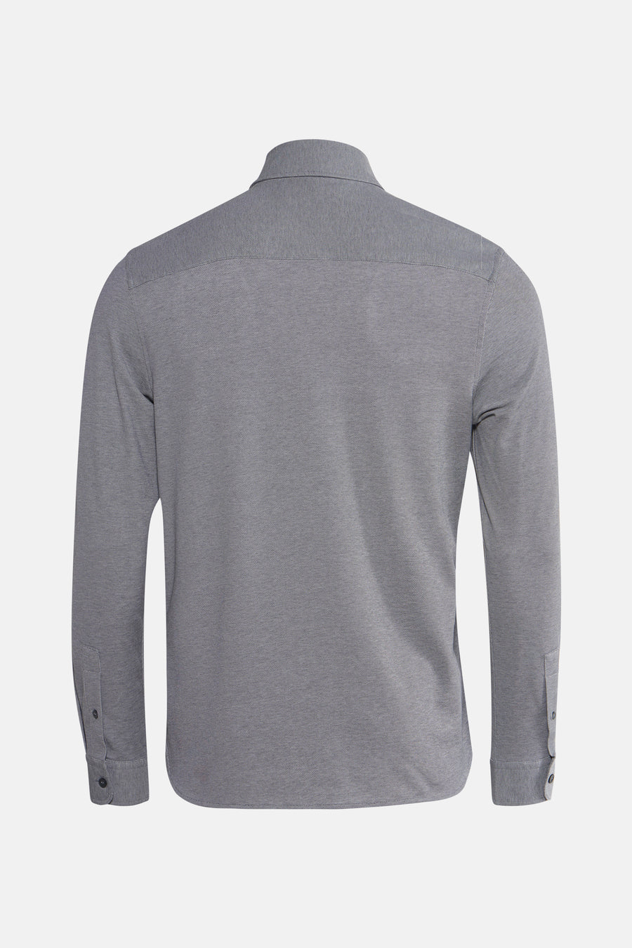 Blauw overhemd met lange mouwen van LYLE & SCOTT, met een subtiele textuur en knopen aan de manchetten, van achteren gezien.