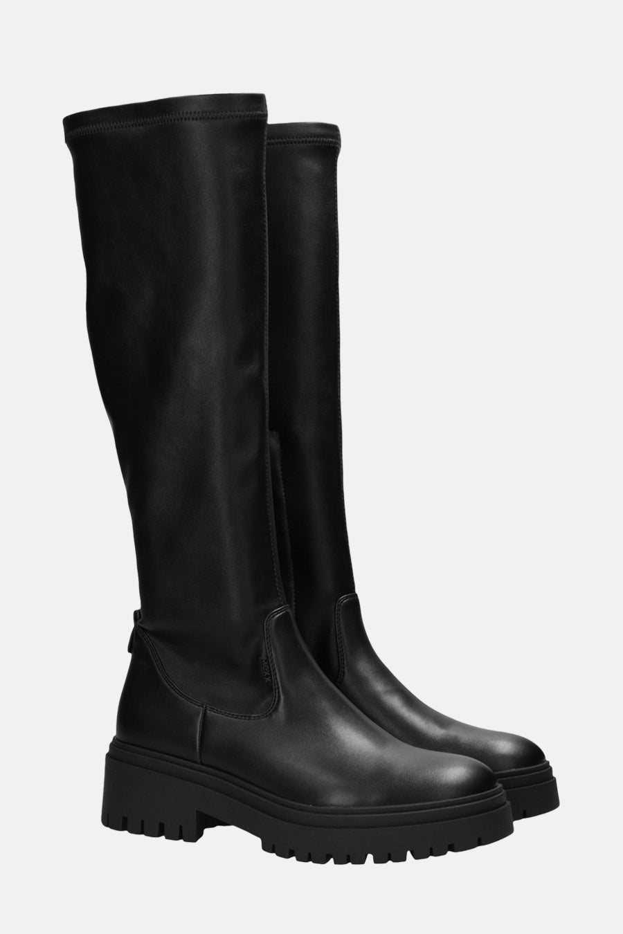 Zwarte hoge leren laarzen van VERO MODA, met een grove zool en ronde neus.
