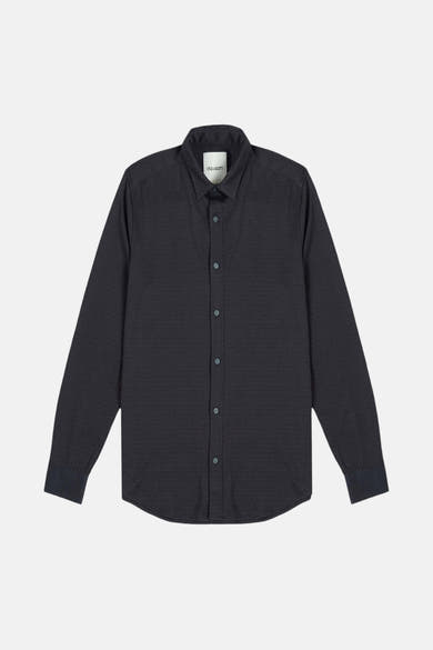 Lyle & Scott blauw overhemd met lange mouwen, subtiel all-over patroon, ton-sur-ton knopen.