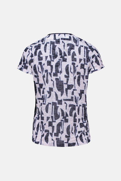 Blauw T-shirt met korte mouwen, van ZABAIONE, met zwart-wit abstract patroon.