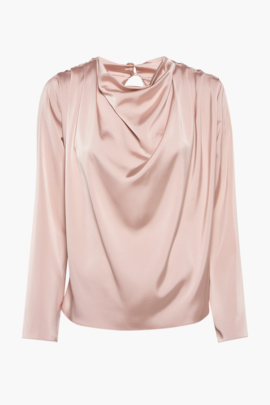 Roze blouse met lange mouwen van Susy Mix met een elegante draperie aan de voorkant.