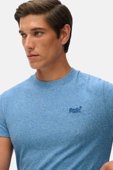 T-shirt bleu à manches courtes de Superdry, avec logo brodé sur la poitrine