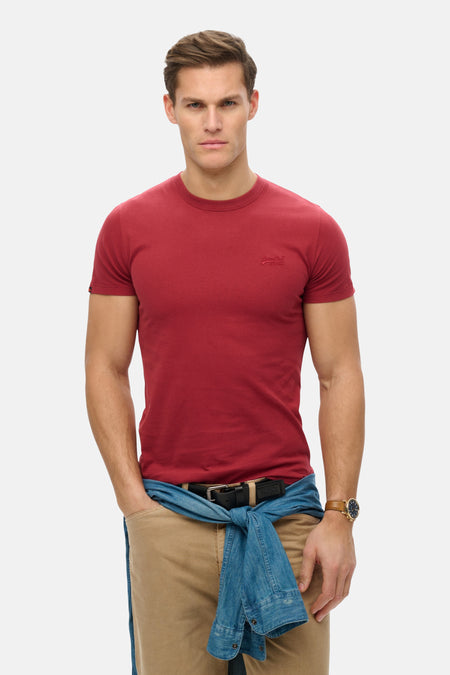 Bordeaux T-shirt met korte mouwen van SUPERDRY, toon-op-toon geborduurd logo op de voorkant.