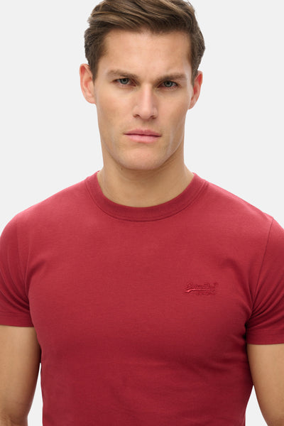 T-shirt bordeaux à manches courtes de SUPERDRY, logo brodé ton sur ton sur le devant.
