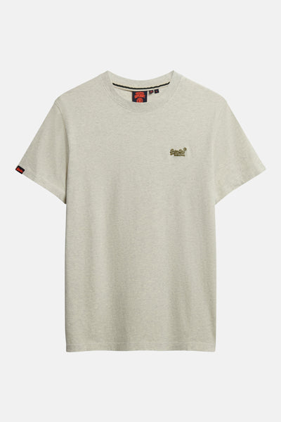 Grijs gemêleerd T-shirt met korte mouwen van Superdry, met geborduurd logo op de borst en oranje label op de mouw.