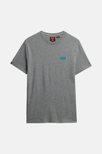 Grijs gemêleerd T-shirt met korte mouwen van SUPERDRY, met geborduurd logo op de borst.
