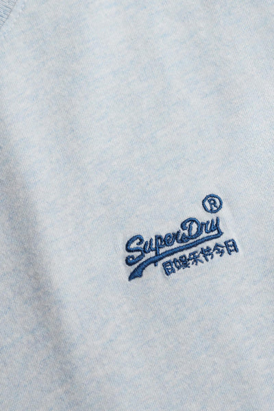 Blauwe T-shirt met korte mouwen van SUPERDRY met geborduurd logo en gemêleerd patroon.